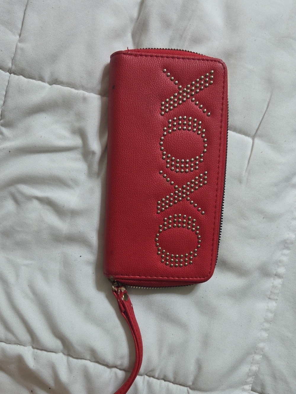 XOXO Red Pebbled Leather Zip Around Wallet with Studded Logo